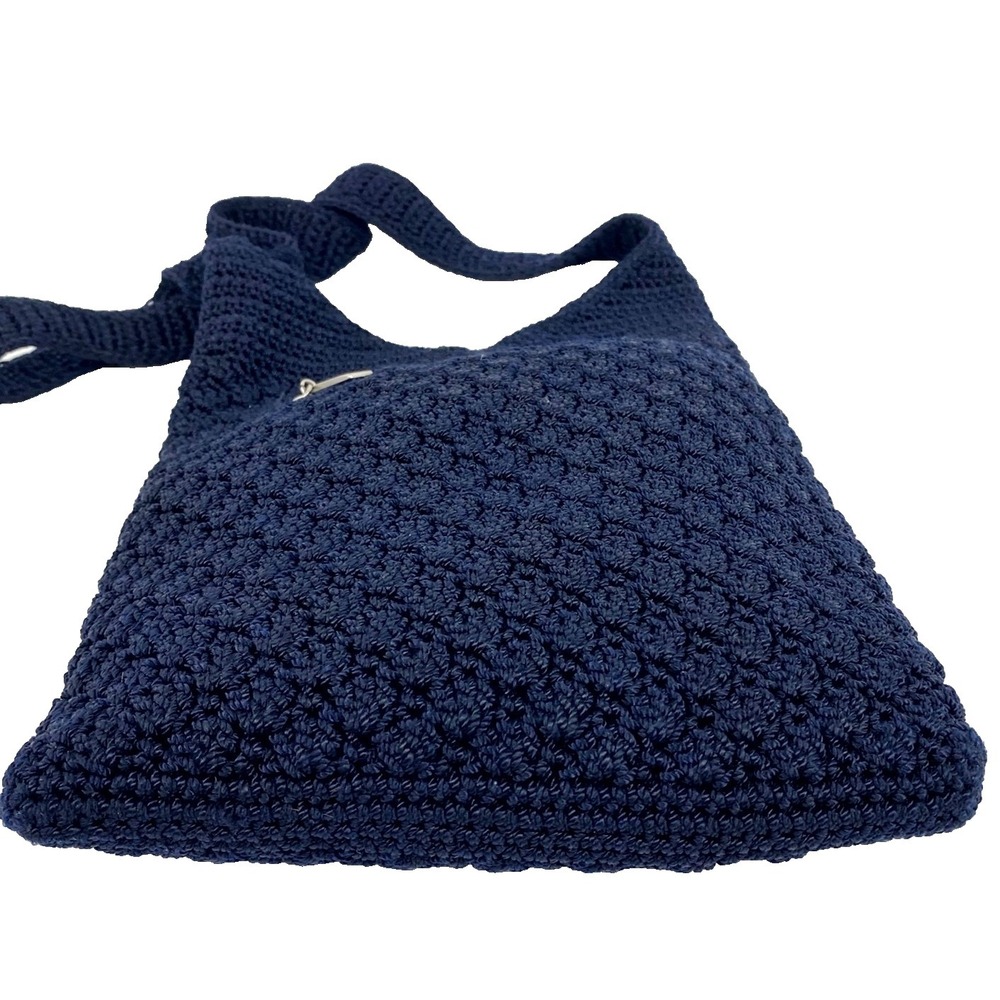 The Sak Crochet Shoulder Bag Dark Navy Blue Purse Satchel Nylon Medium - Large - Picture 5 of 8